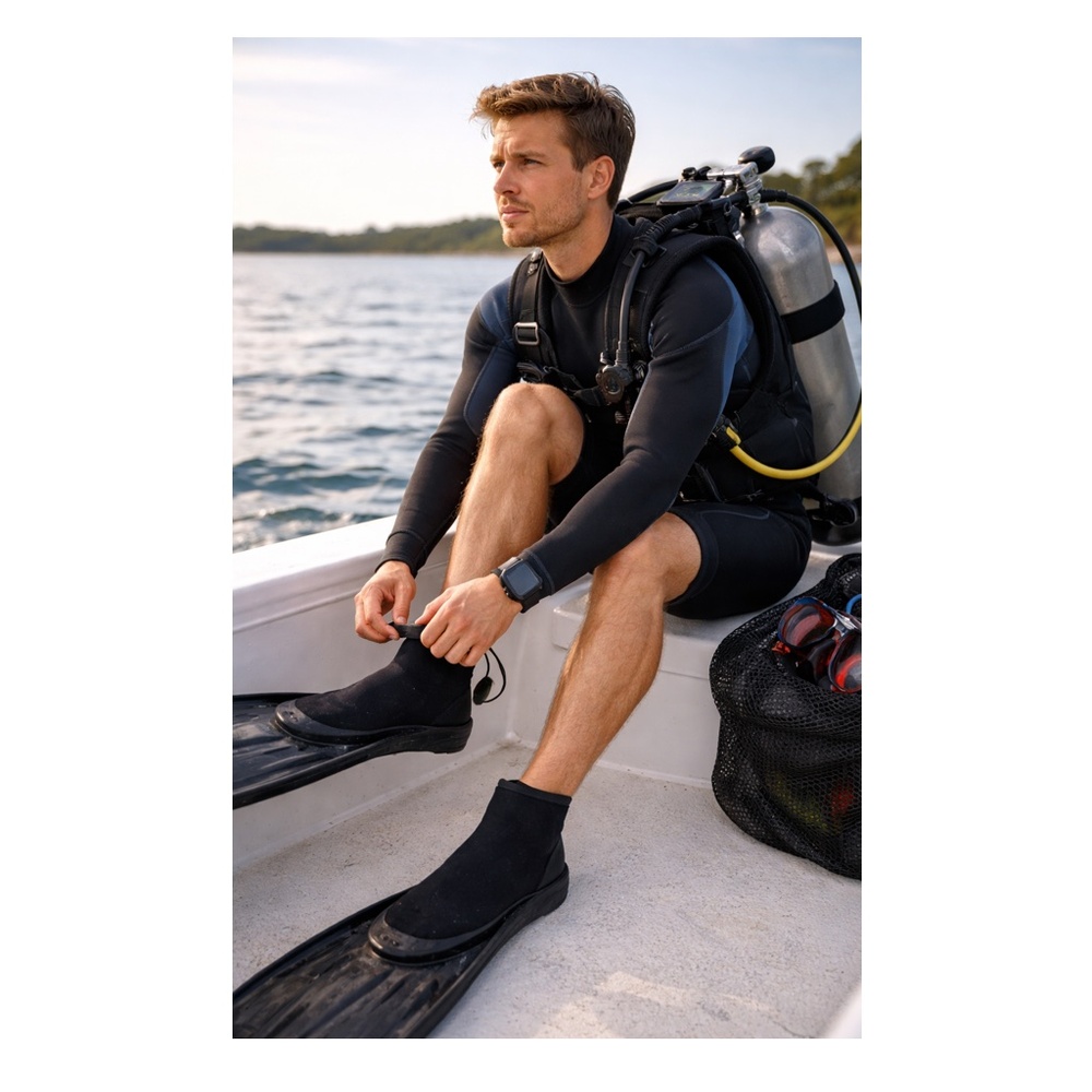 Deep See Men's Black Pull-On Above Ankle Diving Shoes/Boots